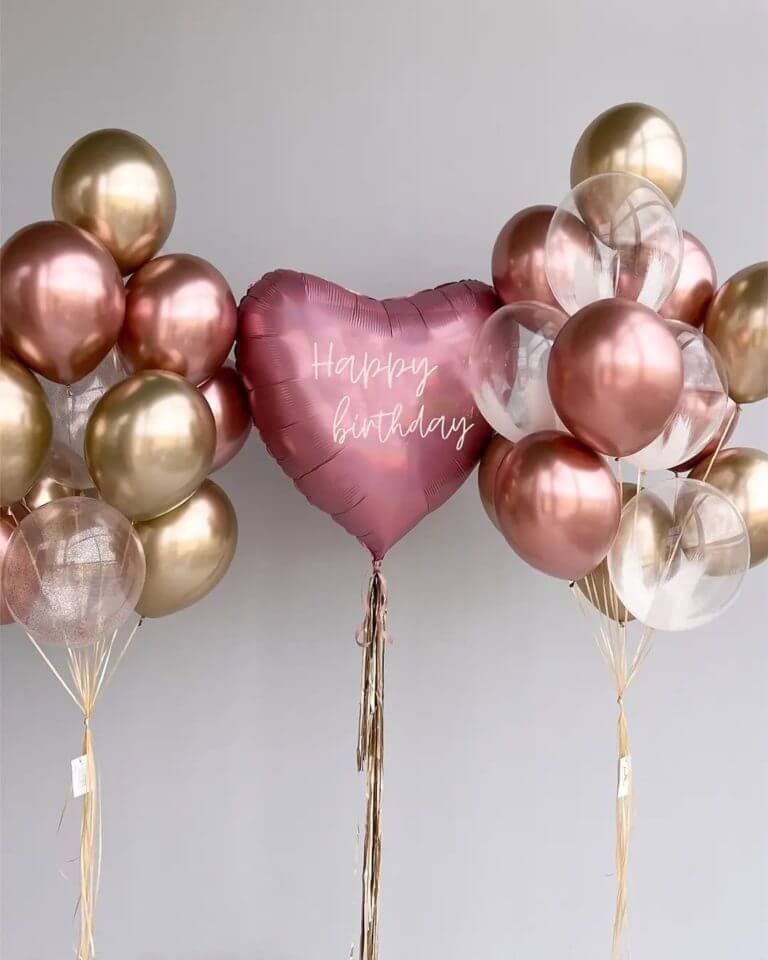 Набор шаров розовое золото и золото с сердцем с надписью