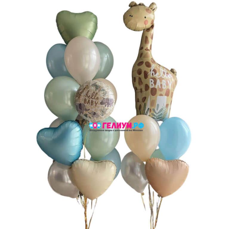 Композиция гелиевых шаров на выписку из роддома для мальчика
