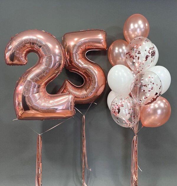 Воздушные шары розовое золото с белым