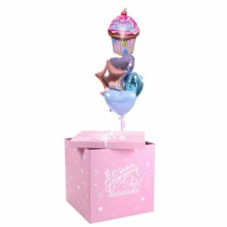 Коробка с шарами розовая