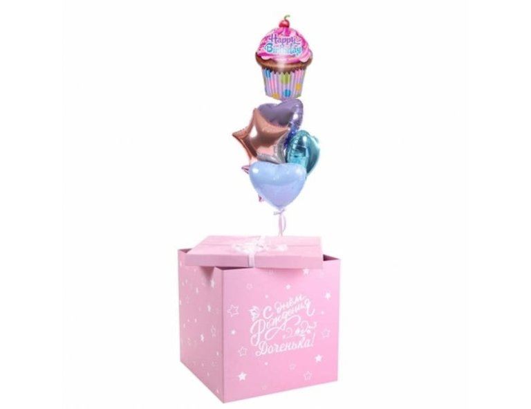 Коробка с шарами розовая