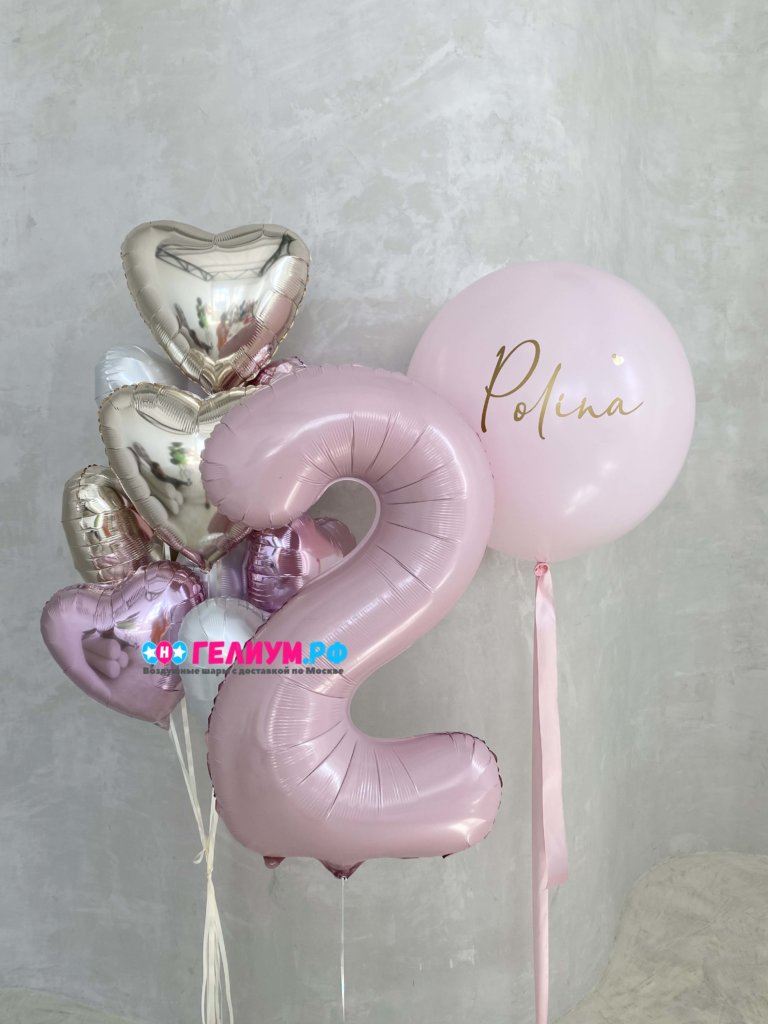 Воздушные шары сердца розовые-белые