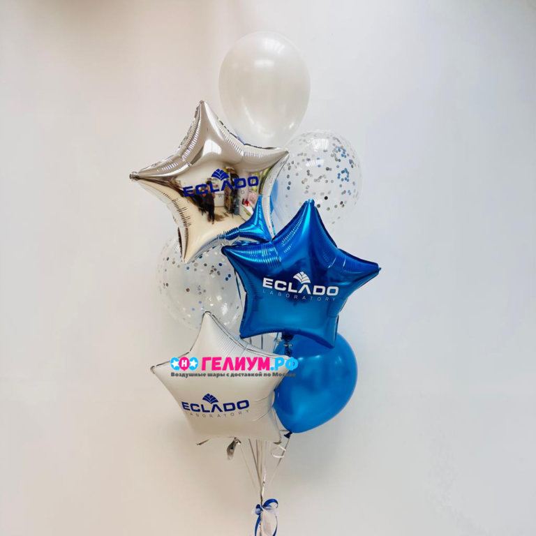 Фонтан шаров синих,белых,серебро