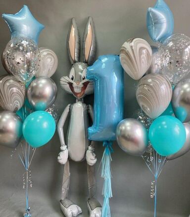 Набор серые и голубые шары на 1 год с зайцем