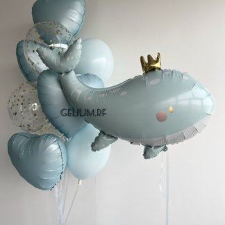 Воздушные шары голубые с китом в короне