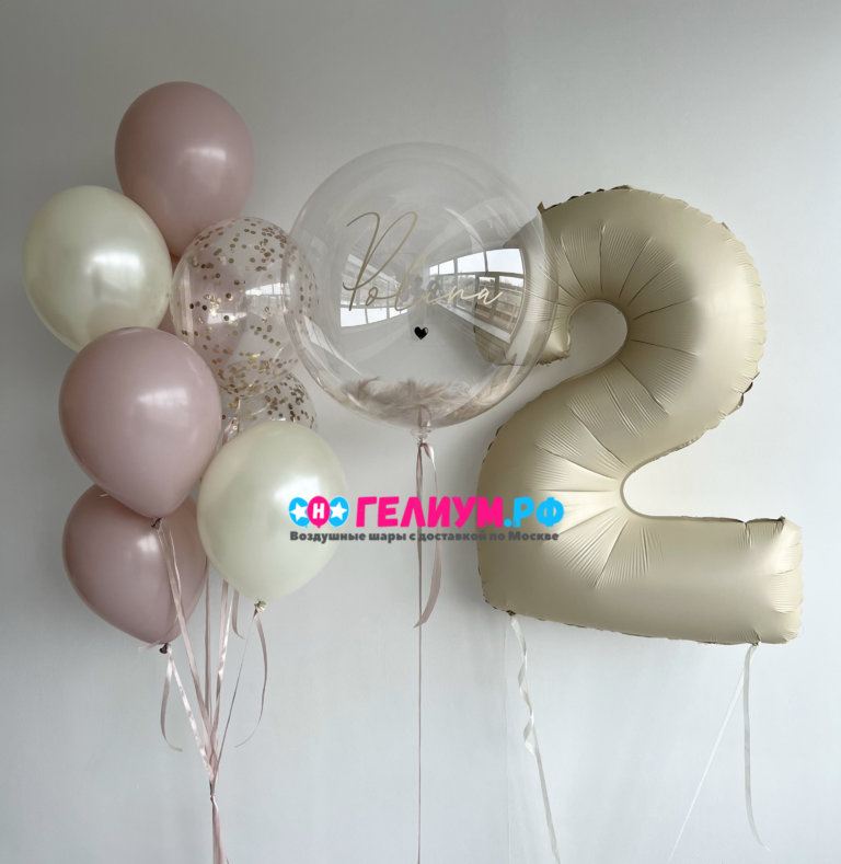 Шары воздушные розовые с шаром с перьями