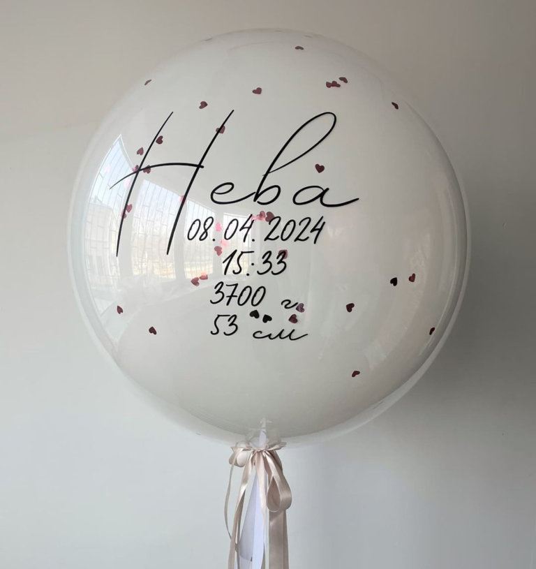 Большой белый шар с надписью метрика ребенка
