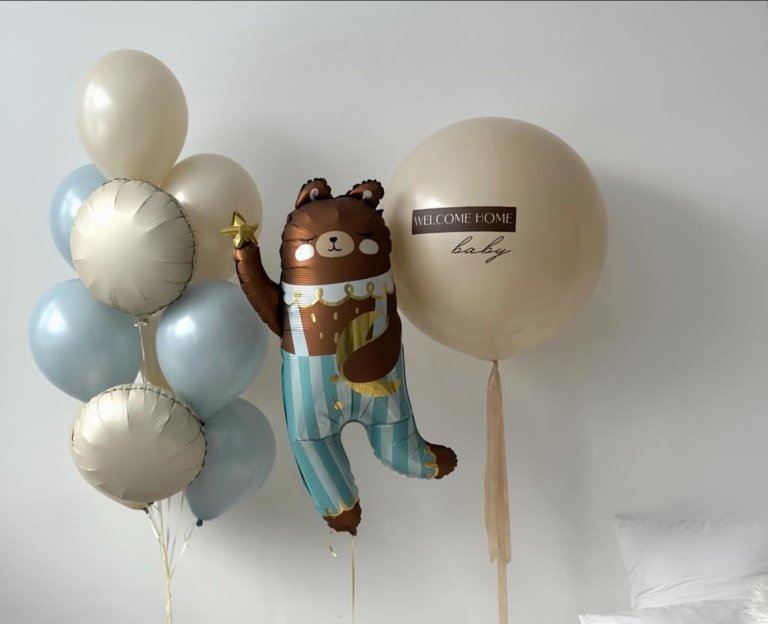 Воздушные шары на виписку мальчику с медведем