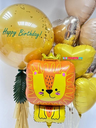 Воздушные шары со львом и сердцами