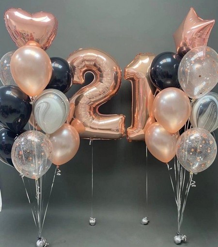 Воздушные шары розовое золото и чёрные