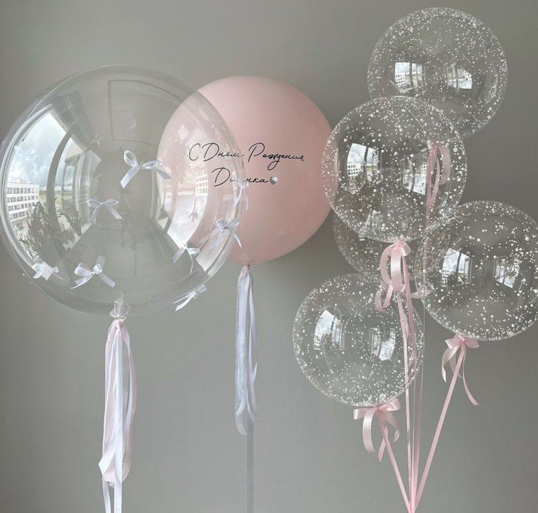 Воздушные шары прозрачные баблс с бантиками