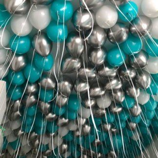 Шары под потолок серебро ,бирюзовые,белые 200 штук