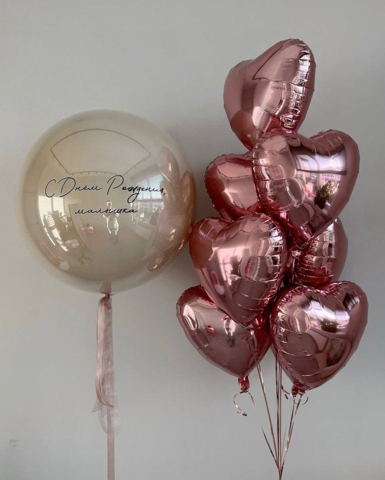 Шары на день рождения розовое золото с большим шаром