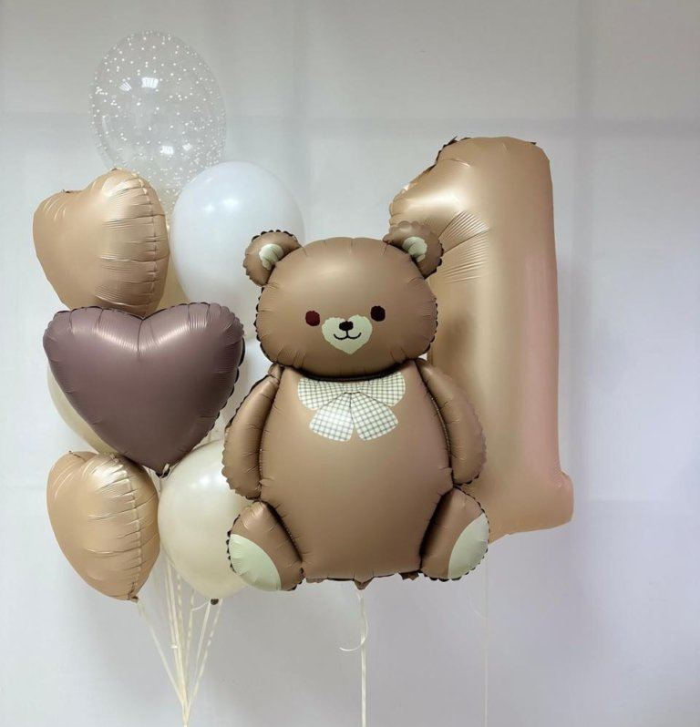 Шары с мишкой бежевые и коричневые