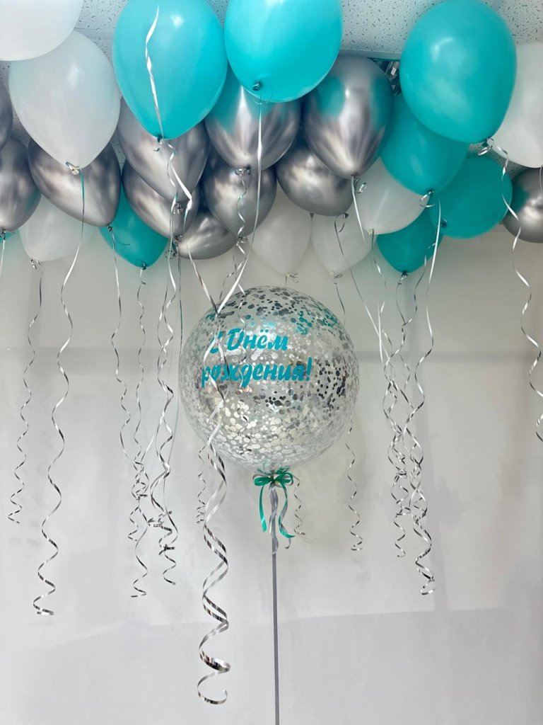 Набор шаров бирюзовых и серебро с большим шаром