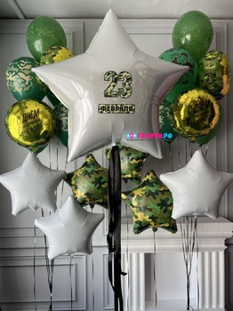 Бело - зелёные воздушные шары с гелием для мужчин 23 февраля