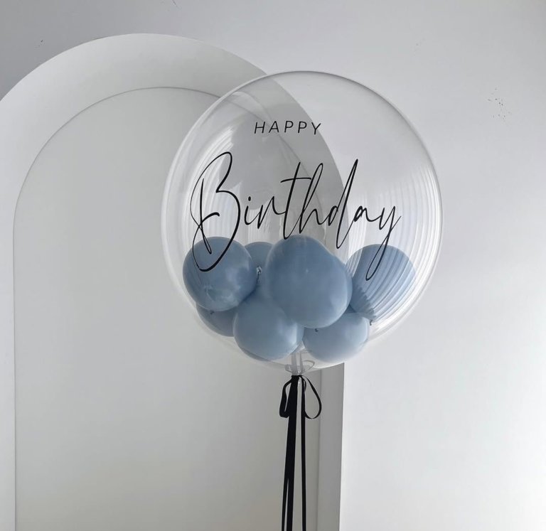 Шар баблс с шариками голубыми и надписью