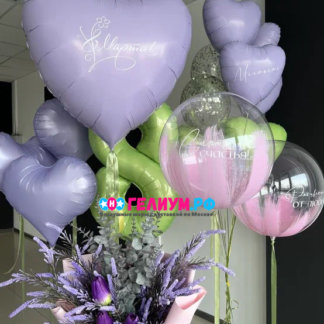 Шары на 8 марта с шарами баблс с надписью