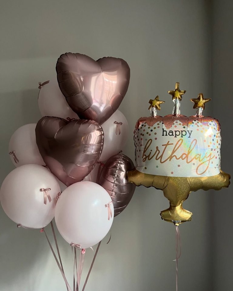 Шары с гелием розовые с тортом