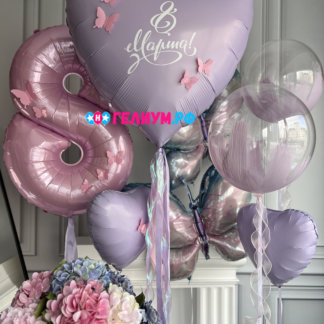 Набор шаров с гелием сиреневые с бабочками