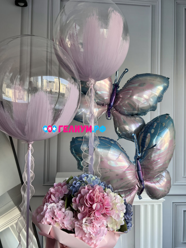 Шары с гелием сиреневые Бабочки
