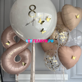 Оформления шарами на 8 марта с большим шаром