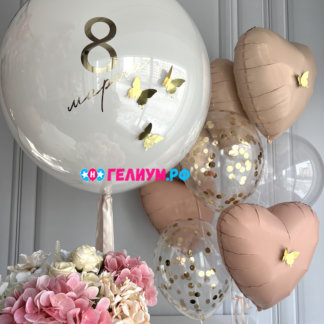 Оформления шарами на 8 марта белые и бежевые