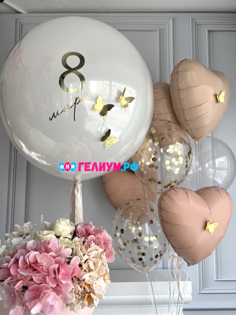 Оформления шарами на 8 марта белые и бежевые