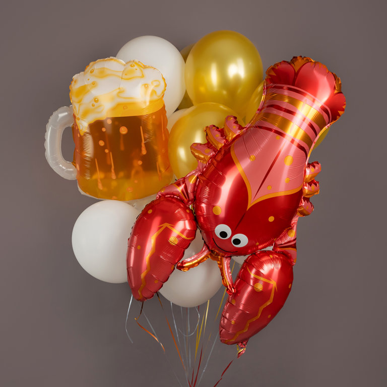 Воздушные шары на день рождения мужчине, коллеге бокал пива с лобстерами