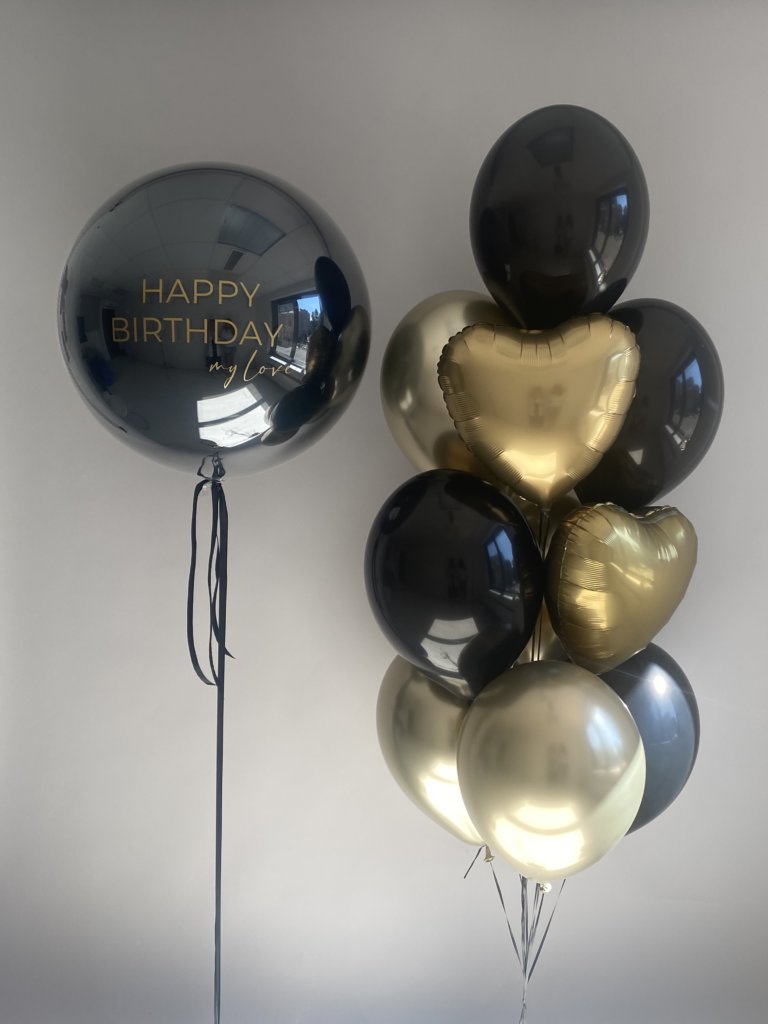 Набор шаров черных и золотым с большим шаром