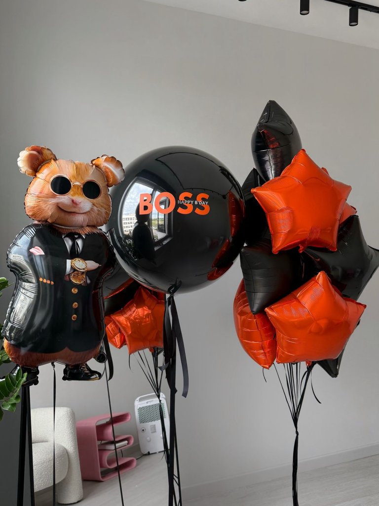 Шары звезды черные и оранжевые шары BOSS