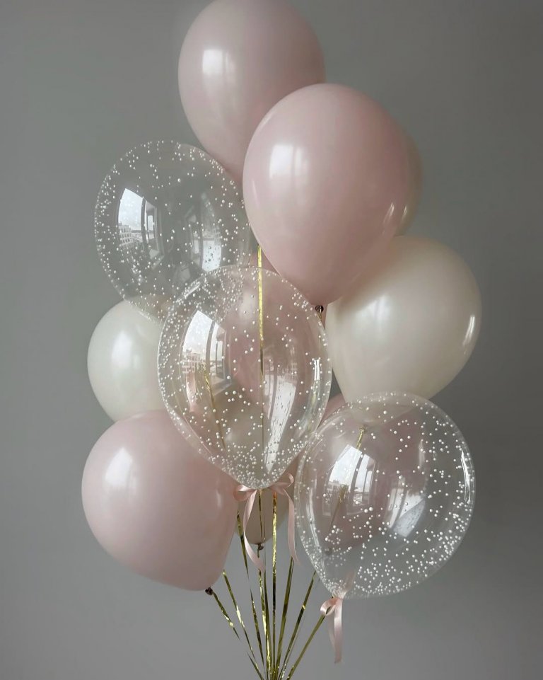 Фонтан из 12 Шаров кремовые пыльная Роза