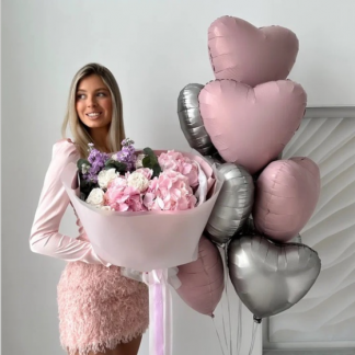 Сердца розовые серебро для девушки
