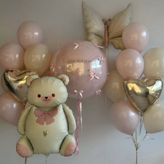 Шары с гелием розовые,шары бежевые с бабочкой