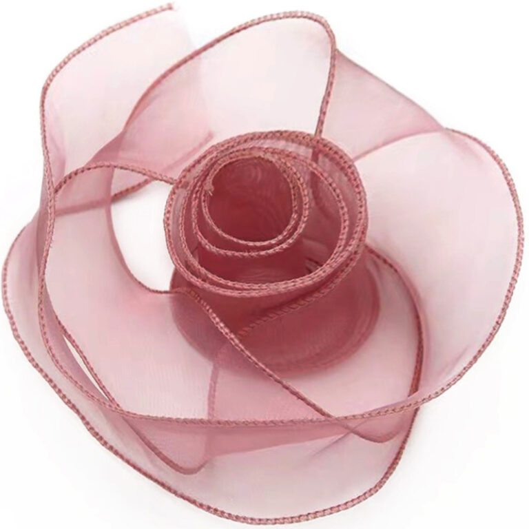 Лента декоративная (4 см*9,14 м) Органза с леской, Пыльная роза