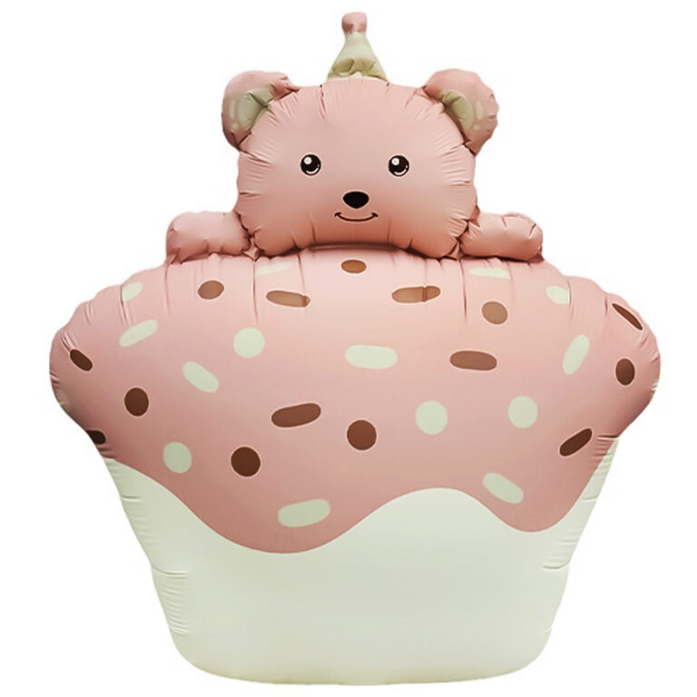 Шар (29''/74 см) Фигура, Кексик с медвежонком, Розовый, Сатин