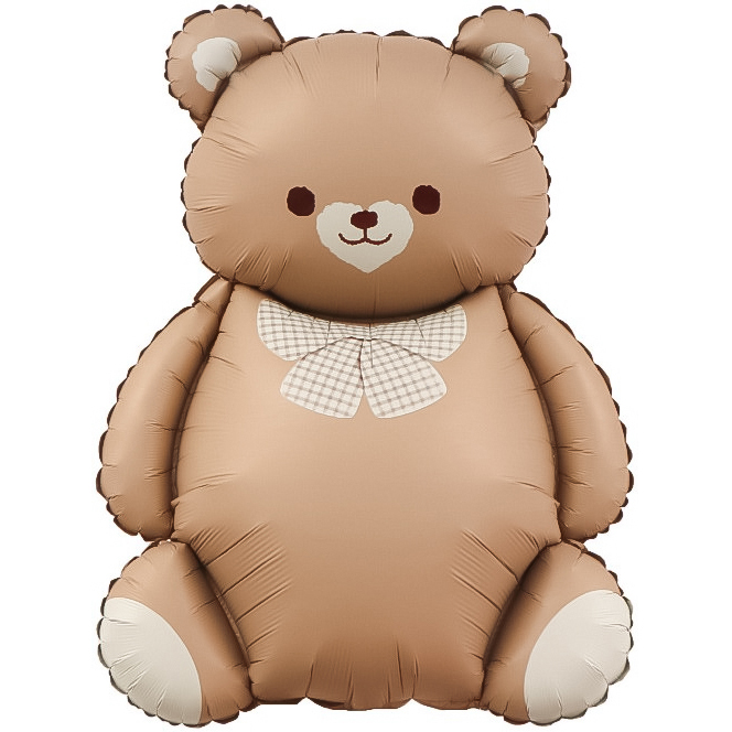 Шар (35''/89 см) Фигура, Мишка с бантом, Коричневый, Сатин