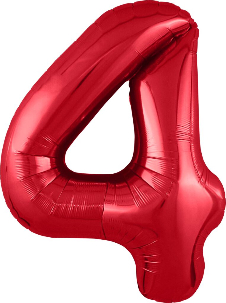 Шар (40''/102 см) Цифра, 4 Slim, Красный (Agura)