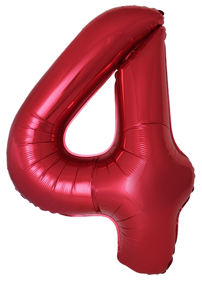 Шар (40''/102 см) Цифра, 4 Slim, Красный, Металлик (Flexmetal)