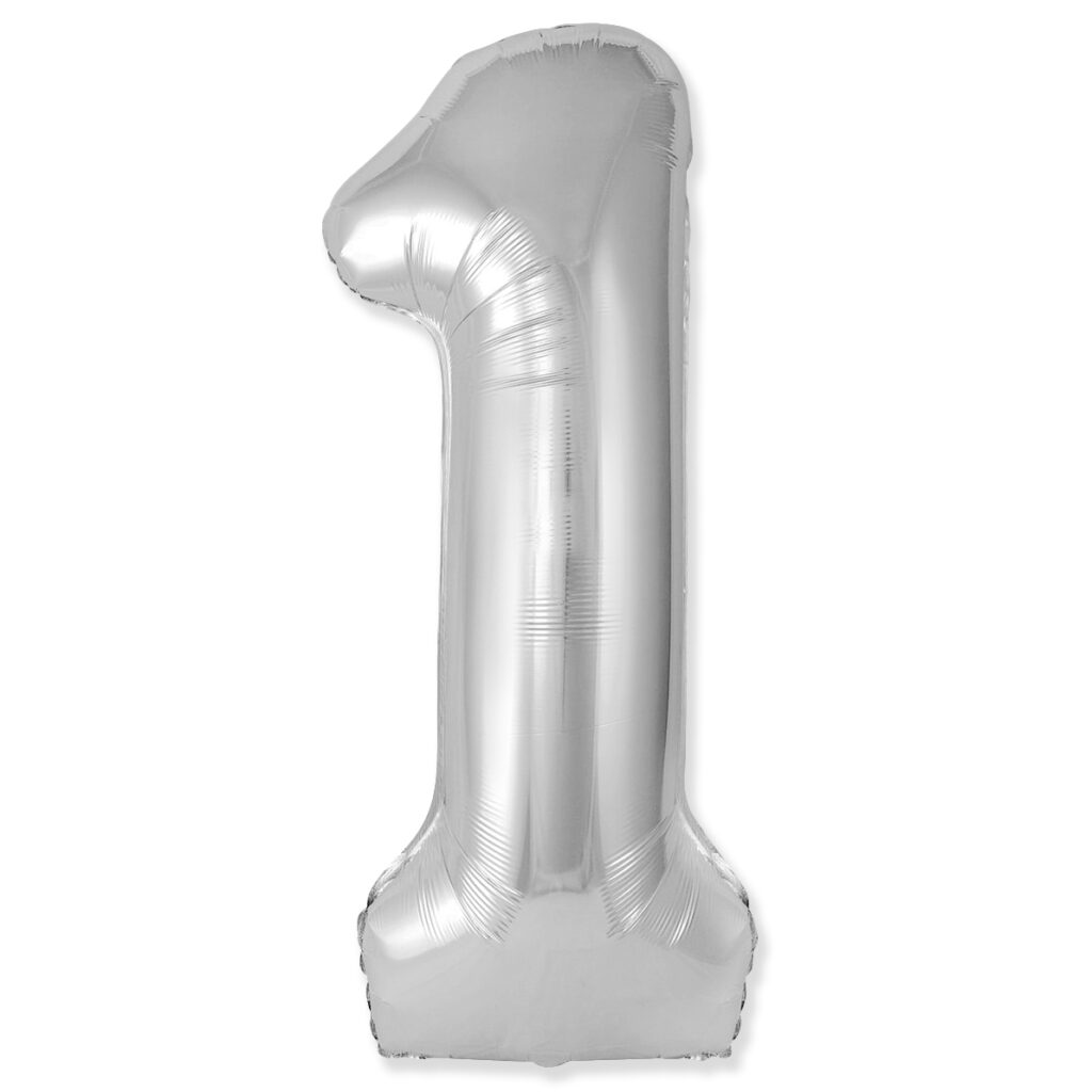 Шар (40''/102 см) Цифра, 1 Slim, Серебро (Flexmetal)