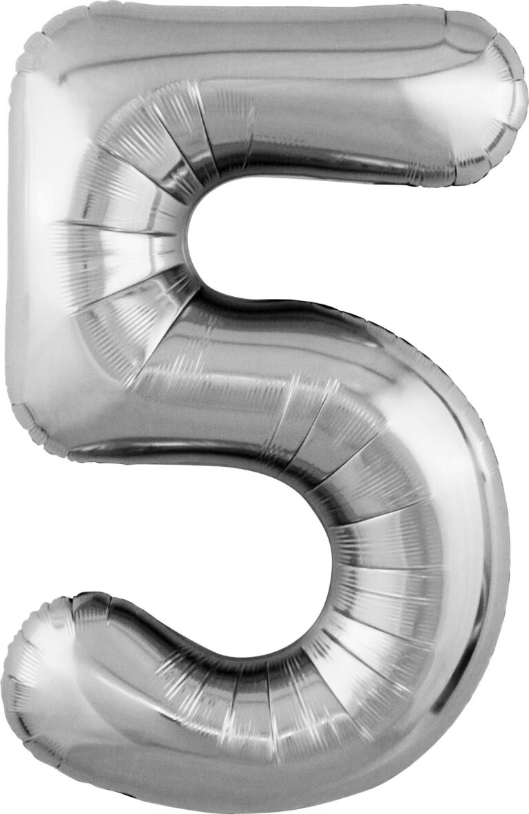 Шар (40''/102 см) Цифра, 5 Slim, Серебро (Agura)
