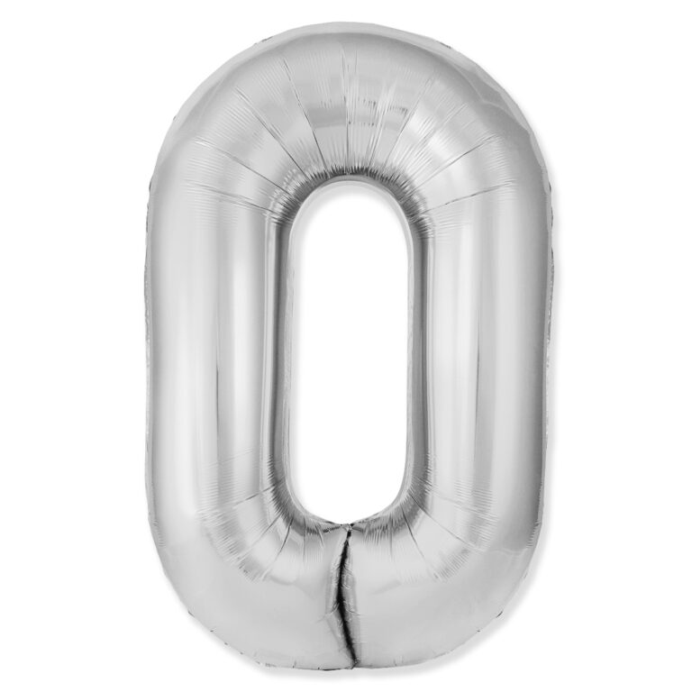 Шар (40''/102 см) Цифра, 0 Slim, Серебро (Flexmetal)