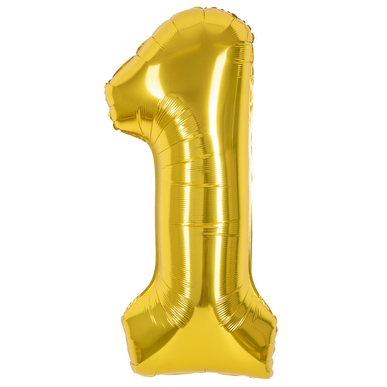 Шар (40''/102 см) Цифра, 1, Золото, Металлик (Смайлберри)