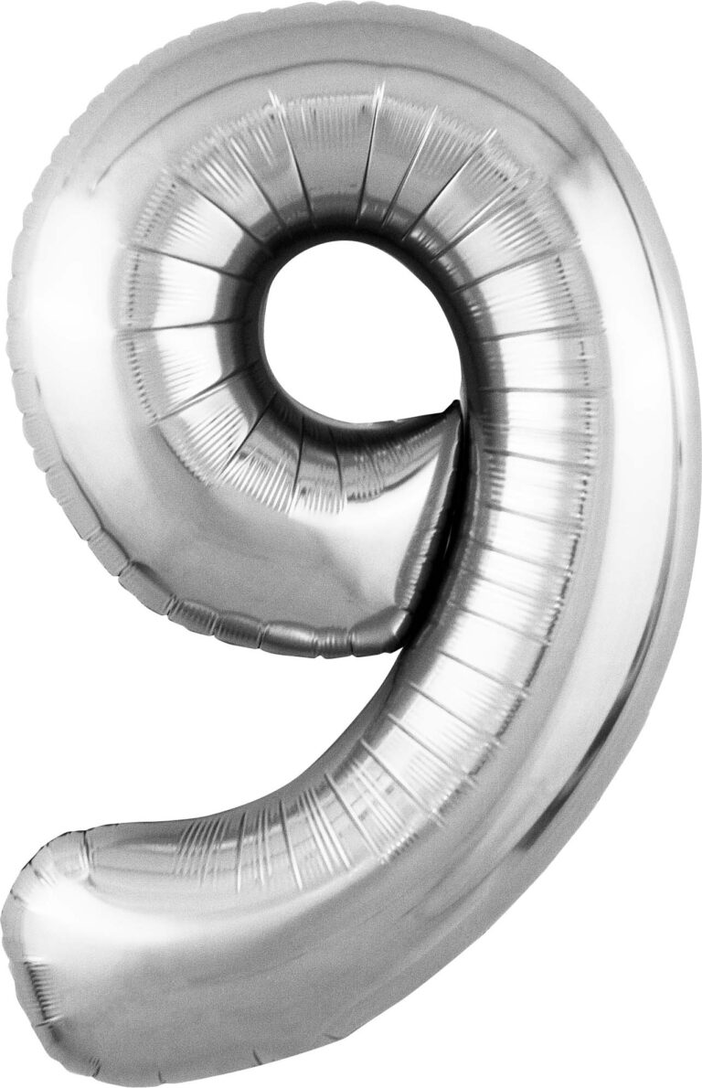 Шар (40''/102 см) Цифра, 9 Slim, Серебро (Agura)