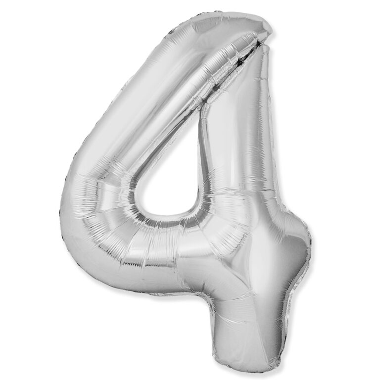 Шар (40''/102 см) Цифра, 4 Slim, Серебро (Flexmetal)