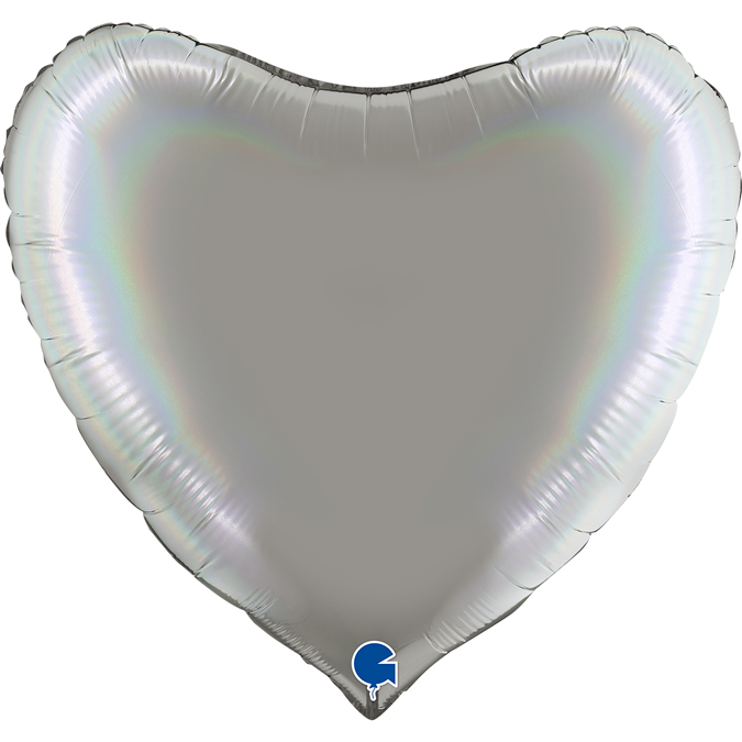 Шар (18''/46 см) Сердце, Серебро, Голография (Grabo)