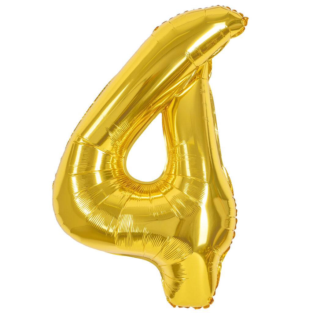 Шар (40''/102 см) Цифра, 4, Золото, Металлик (Falali)