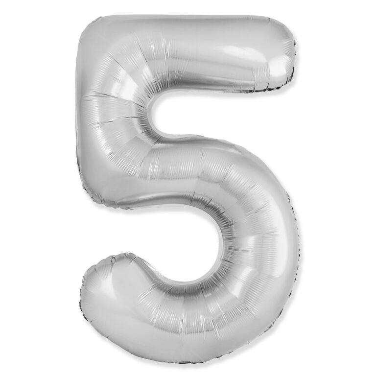 Шар (40''/102 см) Цифра, 5 Slim, Серебро (Flexmetal)