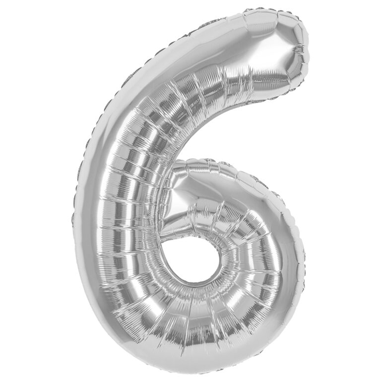 Шар (40''/102 см) Цифра, 6, Серебро, Металлик (Смайлберри)