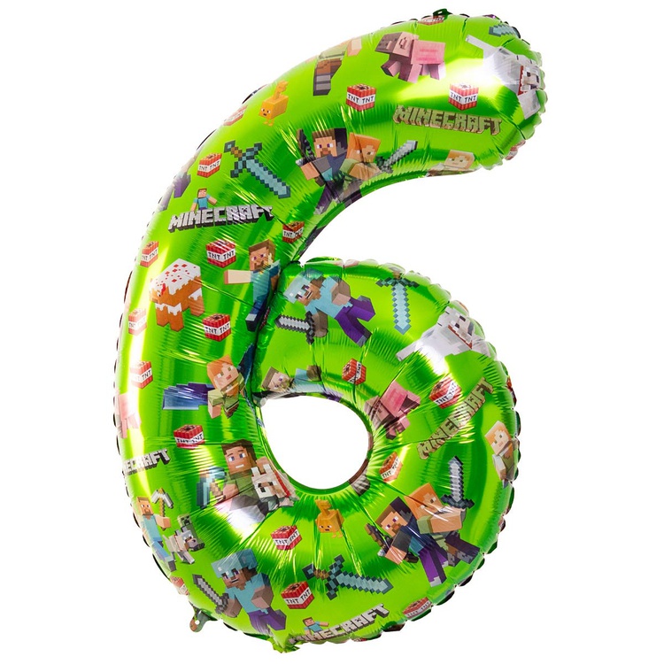 Шар (40''/102 см) Цифра, 6, Человечки пиксельные (Весёлая затея)